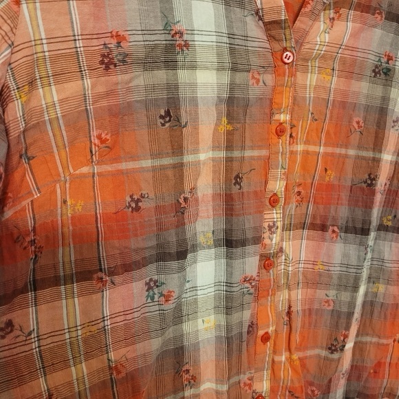 Laura Scott Cotton Floral Check Pattern Plaid ButtonUp Shirt Red and - Picture 3 of 5